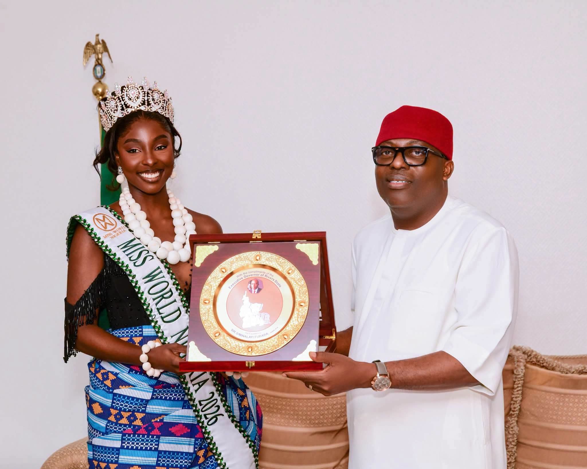 Rivers State Governor,  Fubara  welcome Miss Queen  Tamunosoye.